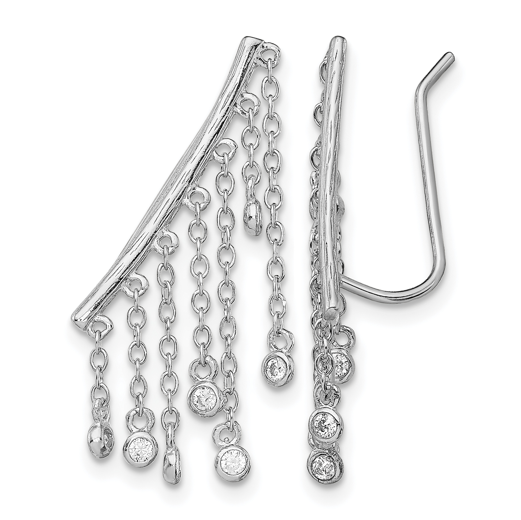 Sterling Silver Rhodium-plated Polished Fancy CZ Dangle Ear Climber Earring (QE13662)