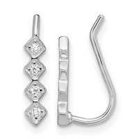 Sterling Silver Rhodium-plated Polished Four CZ Ear Climber Earrings view 1