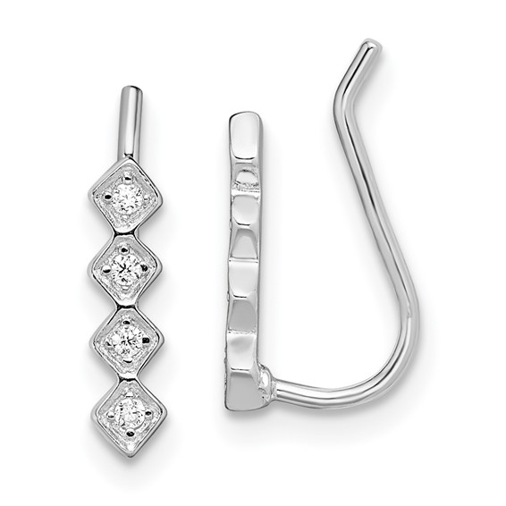 Sterling Silver Rhodium-plated Polished Four CZ Ear Climber Earrings