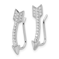 Sterling Silver Rhodium-plated Polished CZ Arrow Ear Climber Earrings view 2