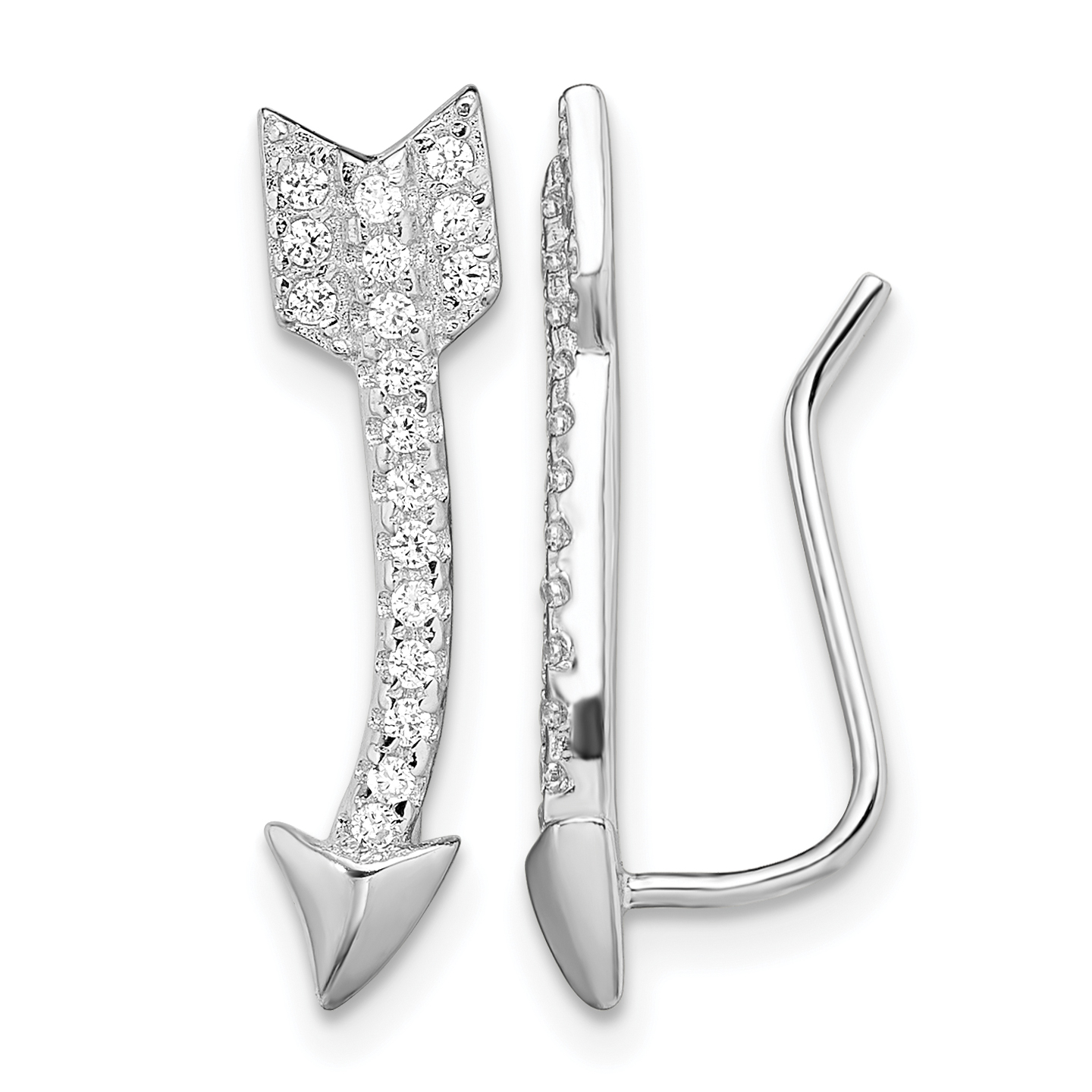 Sterling Silver Rhodium-plated Polished CZ Arrow Ear Climber Earrings (QE13666)