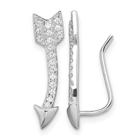 Sterling Silver Rhodium-plated Polished CZ Arrow Ear Climber Earrings view 1
