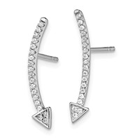 Sterling Silver Rhodium-plated Polished CZ Arrow Ear Climber Post Earrings view 2