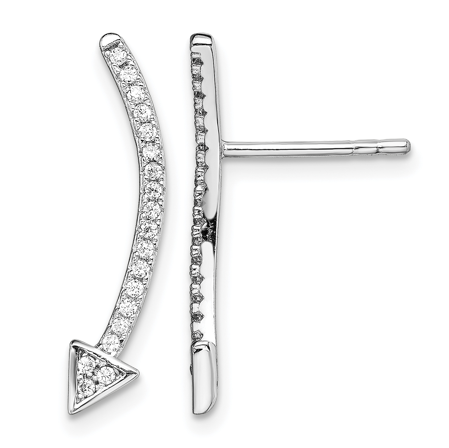 Sterling Silver Rhodium-plated Polished CZ Arrow Ear Climber Post Earrings (QE13667)