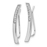 Sterling Silver Rhodium-plated Polished CZ Curved Bar Ear Climber Earrings view 2