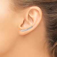 Sterling Silver Rhodium-plated Polished CZ Curved Bar Ear Climber Earrings view 3