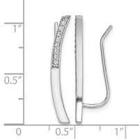Sterling Silver Rhodium-plated Polished CZ Curved Bar Ear Climber Earrings view 4
