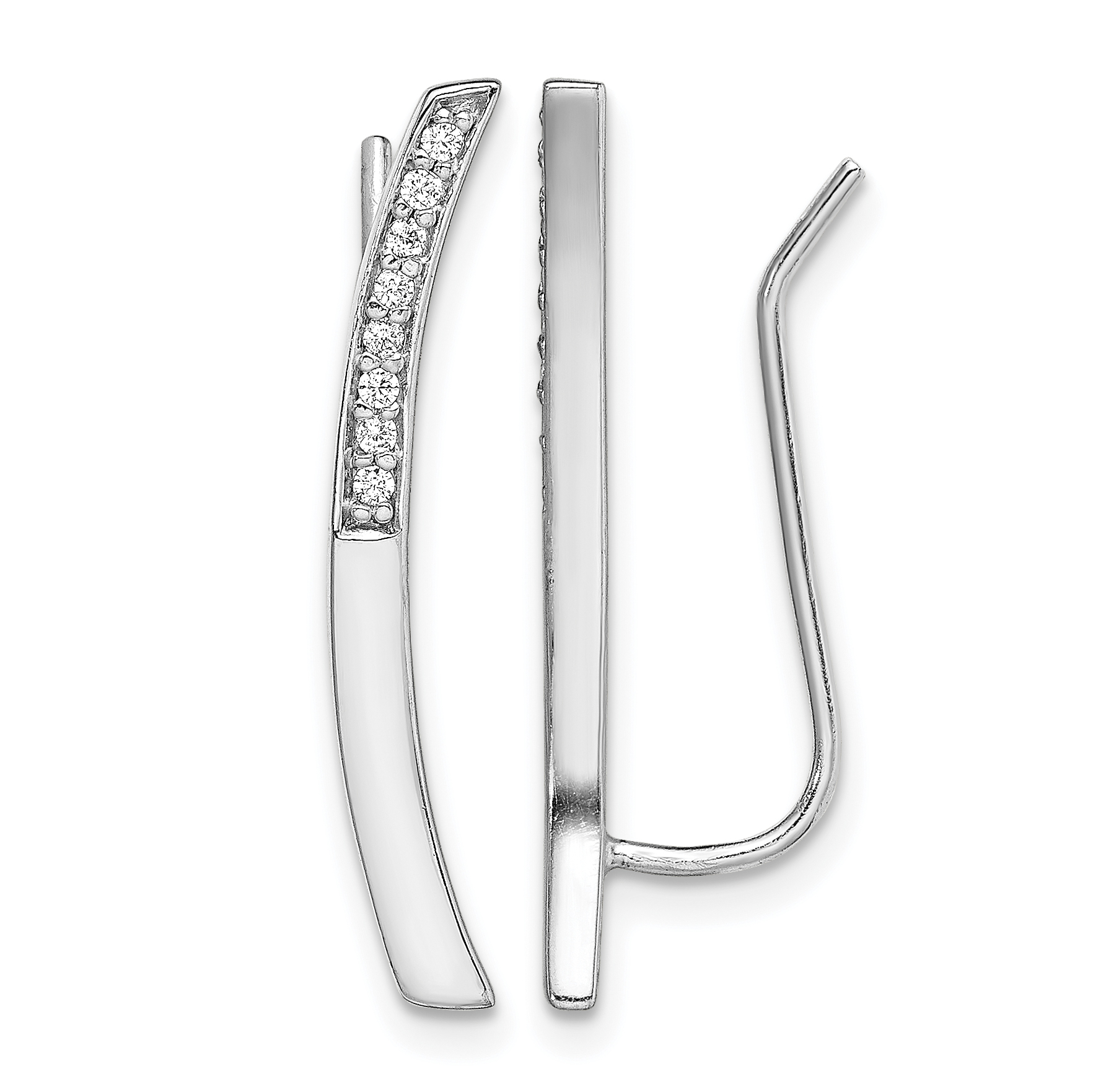 Sterling Silver Rhodium-plated Polished CZ Curved Bar Ear Climber Earrings (QE13669)
