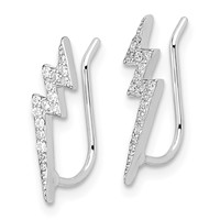 Sterling Silver Rhodium-plated Polished CZ Lightning Bolt Ear Climber Earri view 2