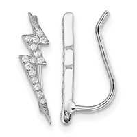 Sterling Silver Rhodium-plated Polished CZ Lightning Bolt Ear Climber Earri view 1
