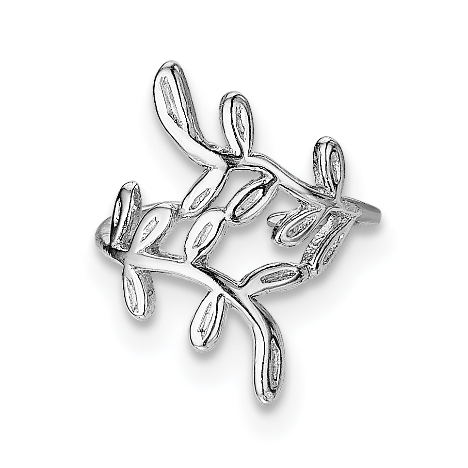 Sterling Silver Rhod-plated Polished & Textured Leaf Single Cuff Earring (QE13673)