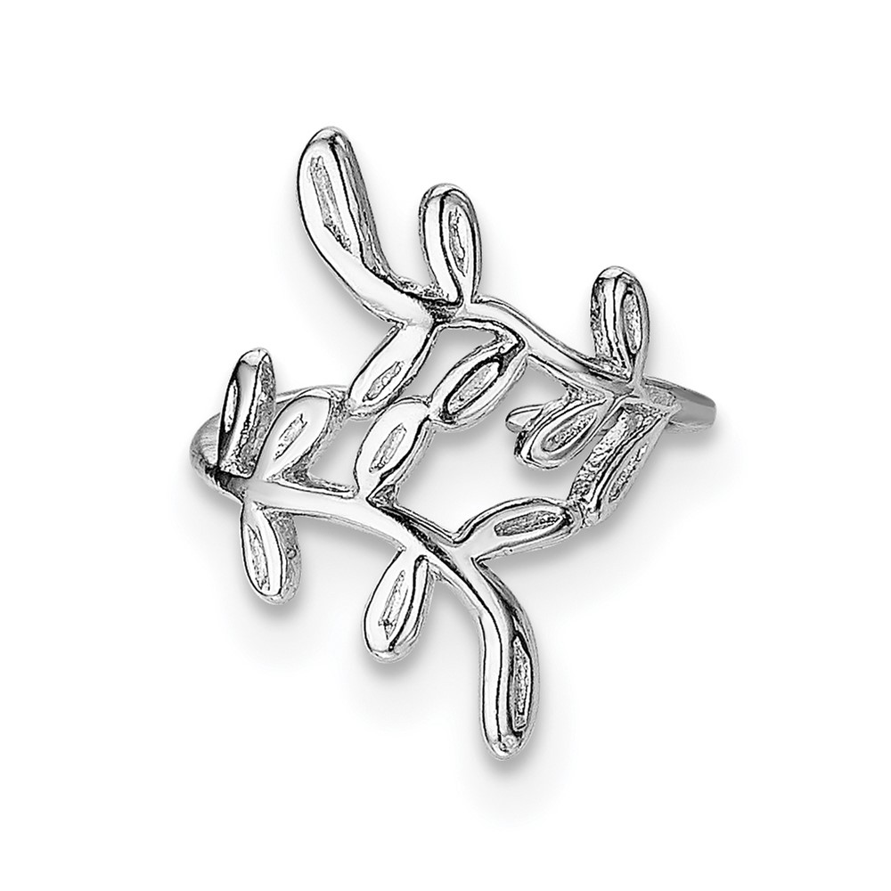 Sterling Silver Rhod-plated Polished & Textured Leaf Single Cuff Earring (QE13673)