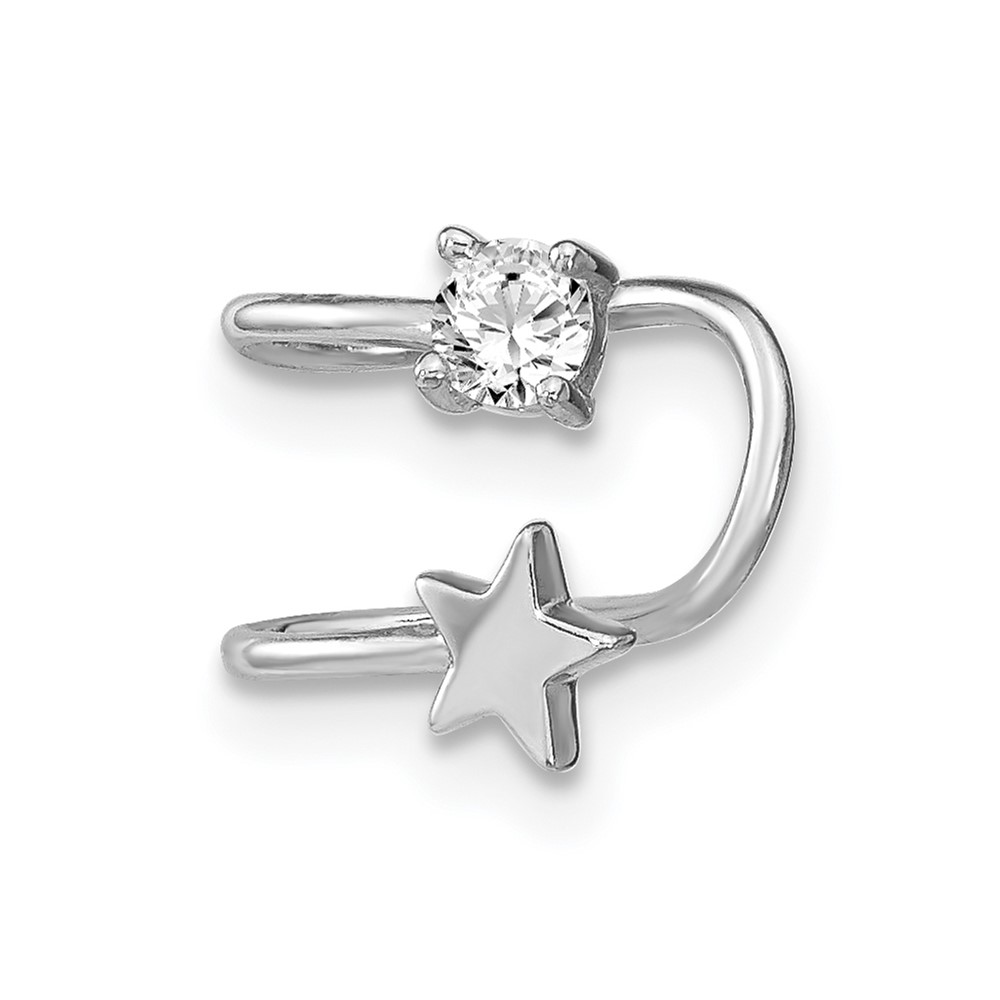 Sterling Silver Rhodium-plated Polished CZ & Star Single Cuff Earring (QE13674)