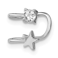 Sterling Silver Rhodium-plated Polished CZ & Star Single Cuff Earring view 2