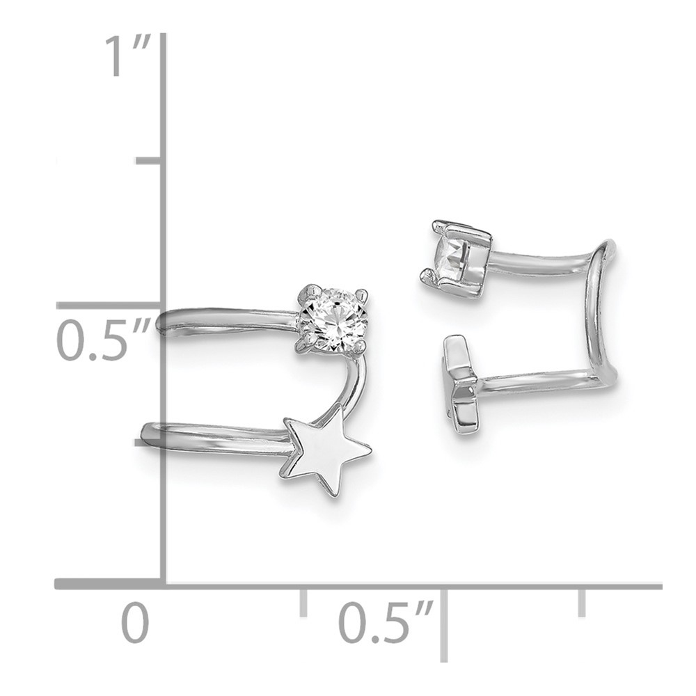 Sterling Silver Rhodium-plated Polished CZ & Star Single Cuff Earring (QE13674)
