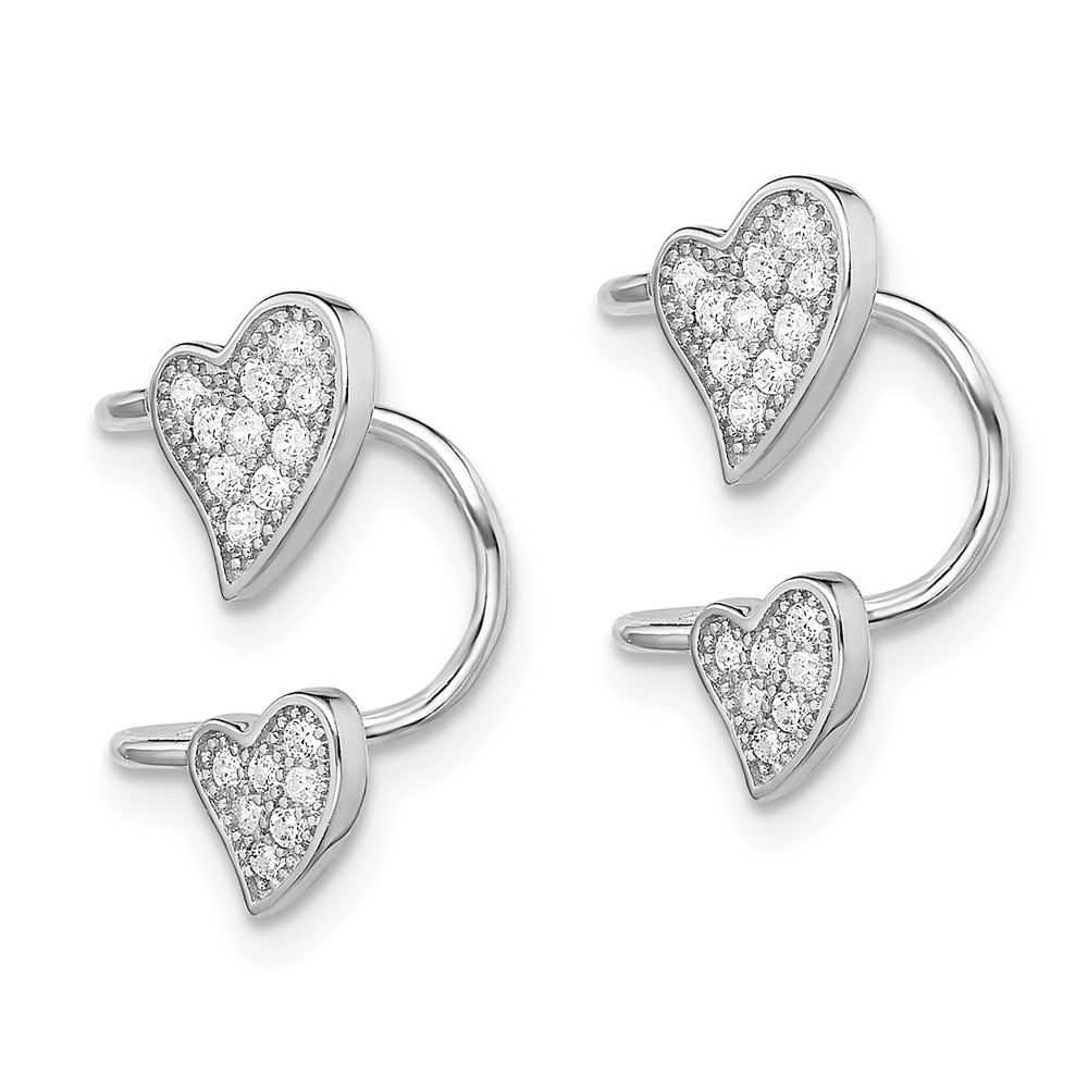 Sterling Silver Rhodium-plated Polished CZ Double Heart Right Cuff Earring (QE13677)