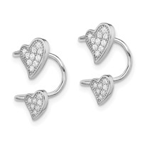 Sterling Silver Rhodium-plated Polished CZ Double Heart Right Cuff Earring view 2
