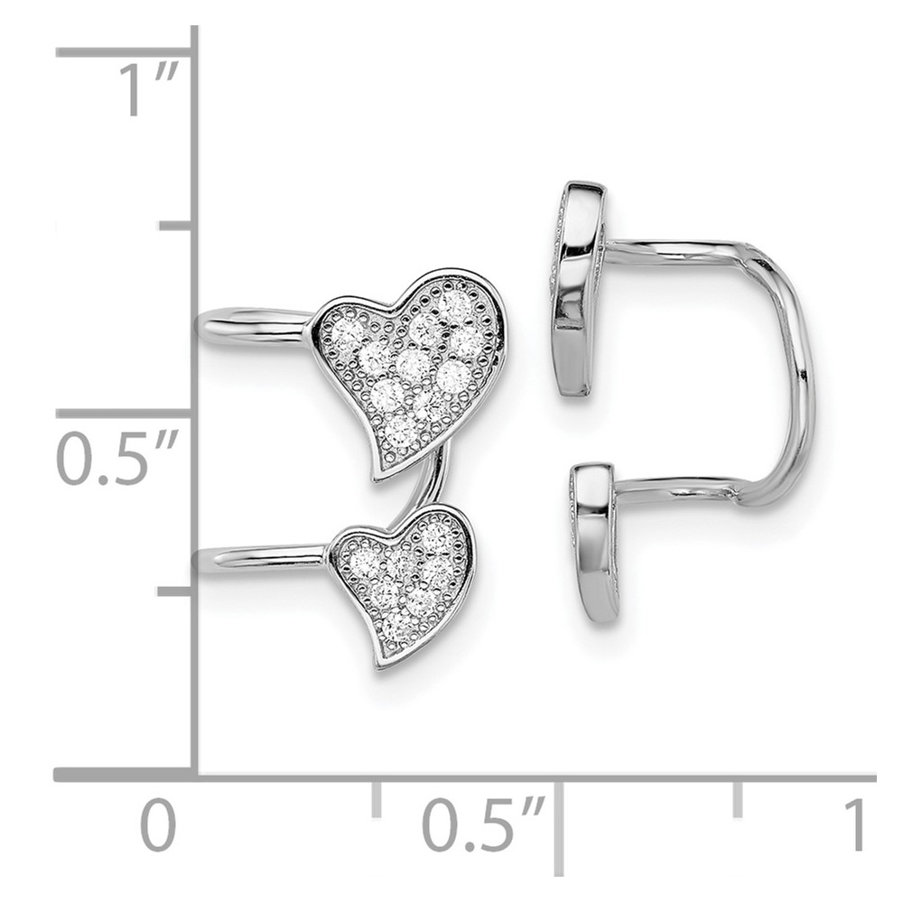 Sterling Silver Rhodium-plated Polished CZ Double Heart Right Cuff Earring (QE13677)