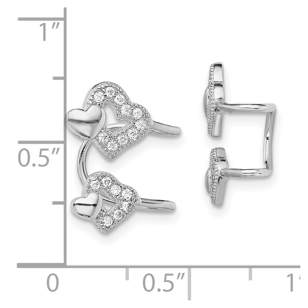 Sterling Silver Rhodium-plated Polished CZ Hearts Left Cuff Earring (QE13678)