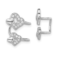 Sterling Silver Rhodium-plated Polished CZ Hearts Left Cuff Earring view 1