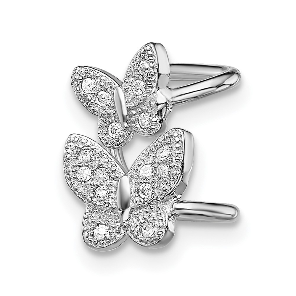 Sterling Silver Rhodium-plated CZ Double Butterfly Left Cuff Earring (QE13682)