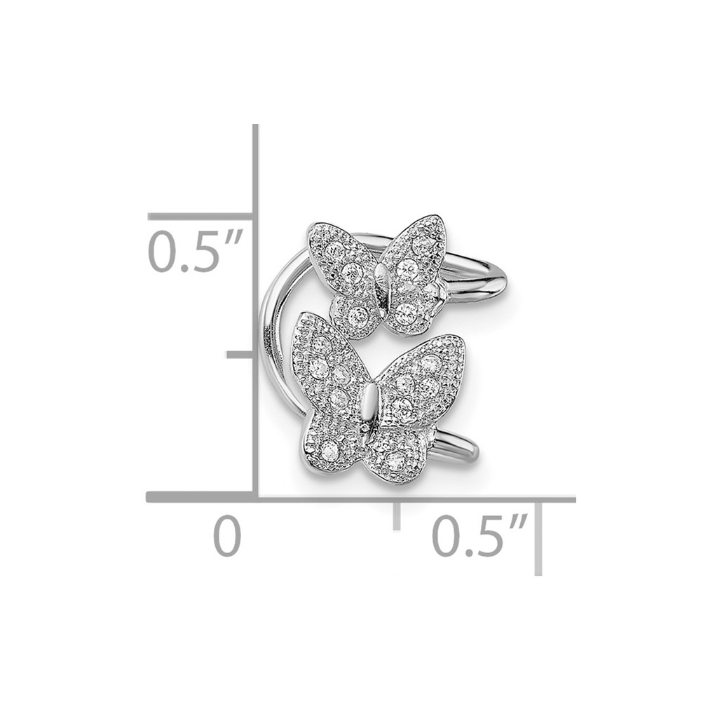 Sterling Silver Rhodium-plated CZ Double Butterfly Left Cuff Earring (QE13682)