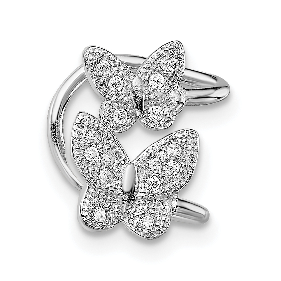 Sterling Silver Rhodium-plated CZ Double Butterfly Left Cuff Earring (QE13682)