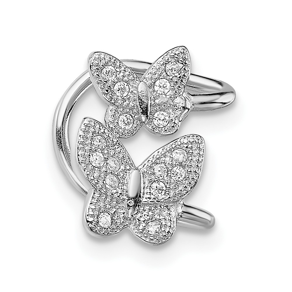 Sterling Silver Rhodium-plated CZ Double Butterfly Left Cuff Earring (QE13682)