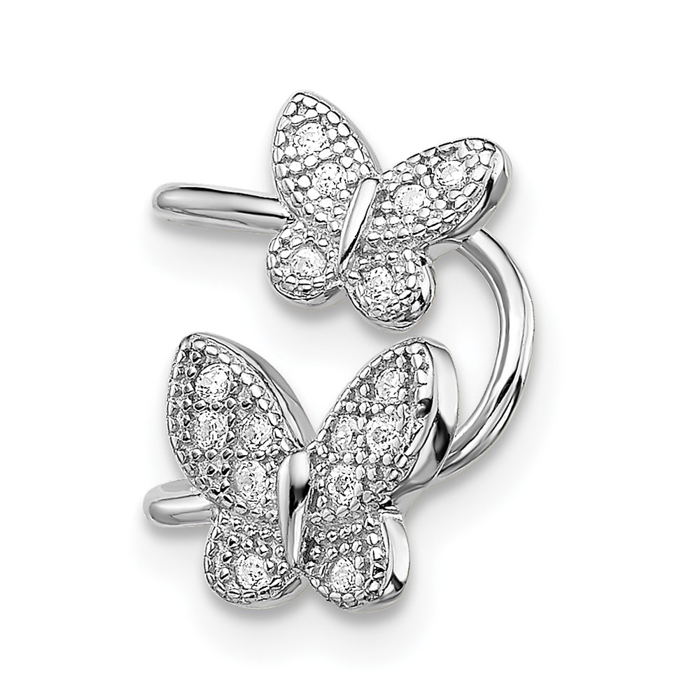 Sterling Silver Rhodium-plated CZ Double Butterfly Right Cuff Earring (QE13683)