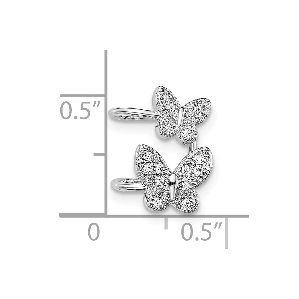 Sterling Silver Rhodium-plated CZ Double Butterfly Right Cuff Earring (QE13683)