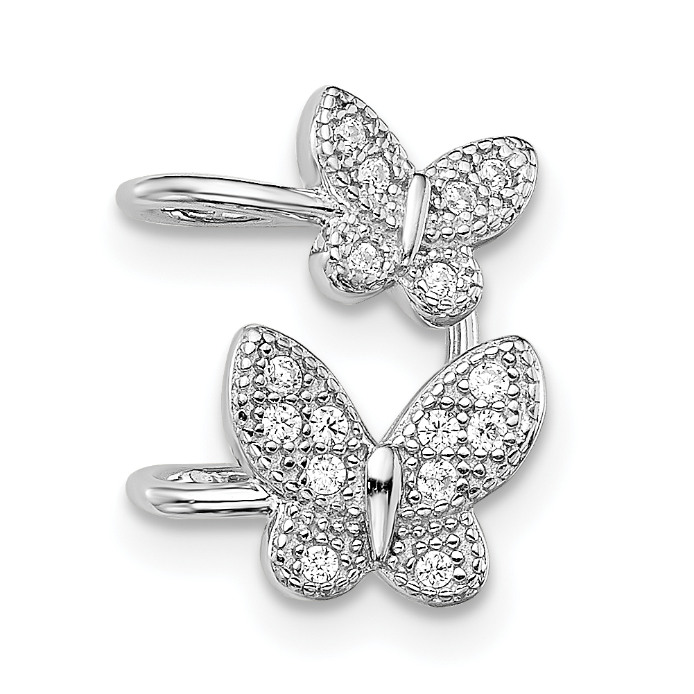 Sterling Silver Rhodium-plated CZ Double Butterfly Right Cuff Earring (QE13683)