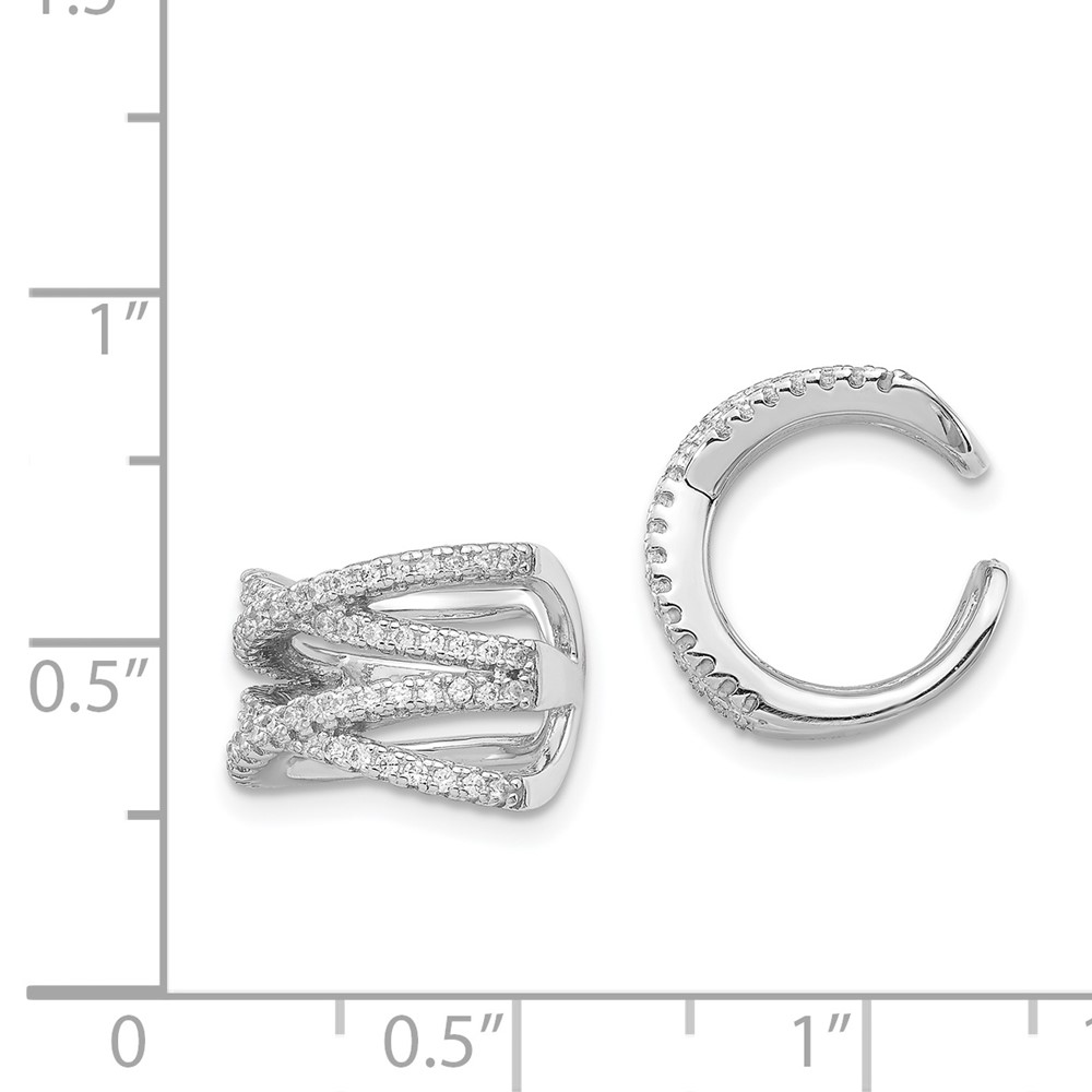 Sterling Silver Rhodium-plated Polished CZ Double 'X' Single Cuff Earring (QE13685)