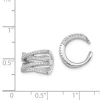 Sterling Silver Rhodium-plated Polished CZ Double 'x' Single Cuff Earring view 4