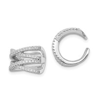 Sterling Silver Rhodium-plated Polished CZ Double 'x' Single Cuff Earring view 1