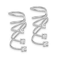 Sterling Silver Rhodium-plated Polished Fancy CZ Pair of Cuff Earrings view 2