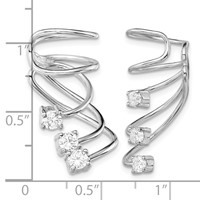 Sterling Silver Rhodium-plated Polished Fancy CZ Pair of Cuff Earrings view 4