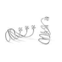 Sterling Silver Rhodium-plated Polished Fancy CZ Pair of Cuff Earrings view 5