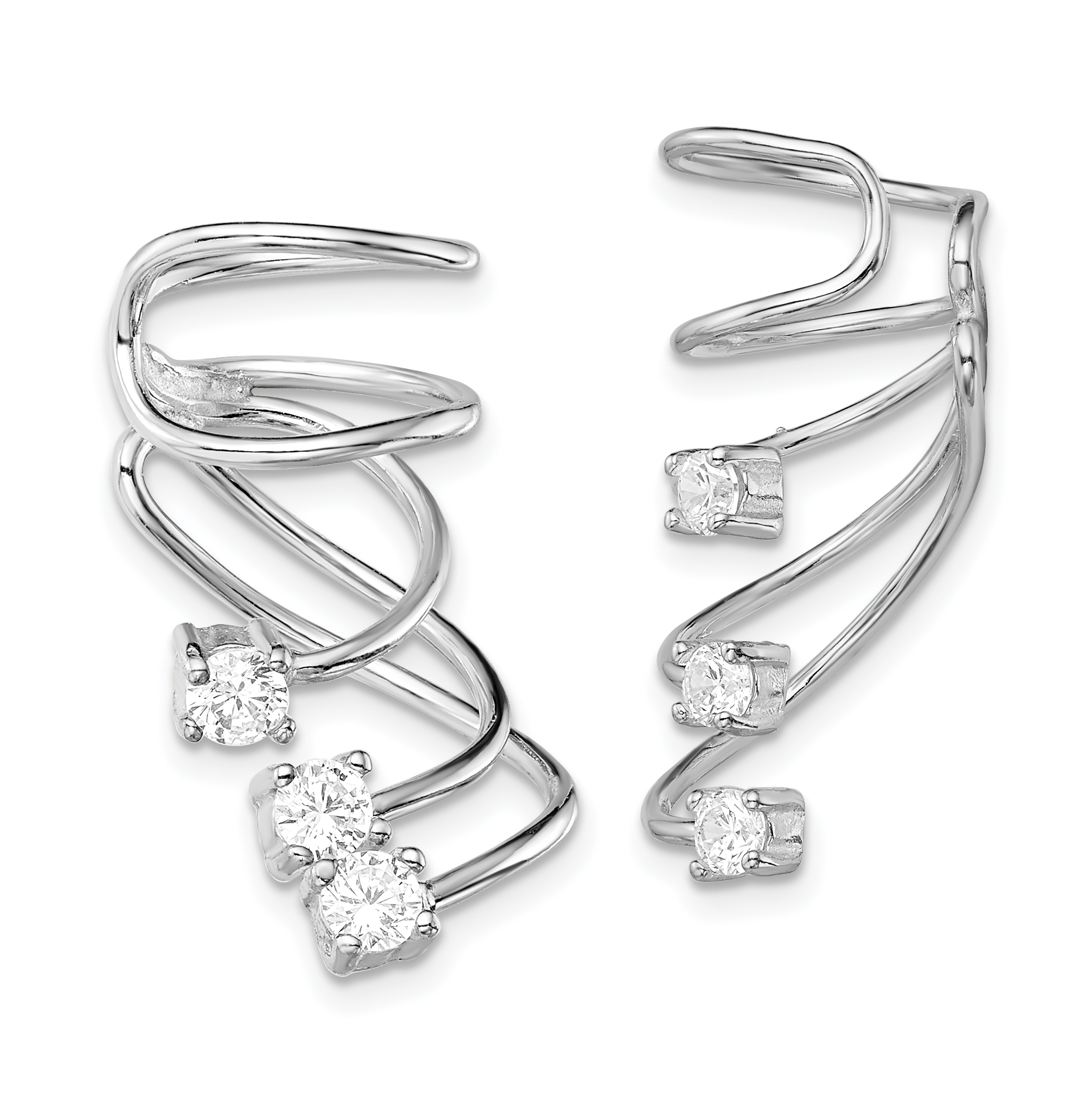 Sterling Silver Rhodium-plated Polished Fancy CZ Pair of Cuff Earrings (QE13690)