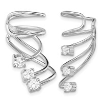 Sterling Silver Rhodium-plated Polished Fancy CZ Pair of Cuff Earrings view 1
