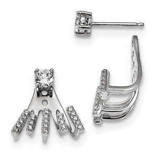 Sterling Silver Rhodium-plated CZ Post Detachable CZ Dangle Earrings