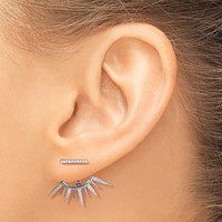 Sterling Silver Rhodium-plated CZ Bar & Spikes Front & Back Post Earrings view 3