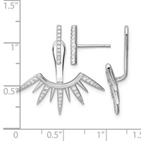 Sterling Silver Rhodium-plated CZ Bar & Spikes Front & Back Post Earrings view 4