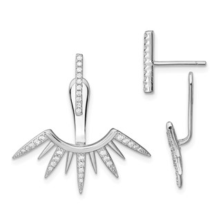 Sterling Silver Rhodium-plated CZ Bar & Spikes Front & Back Post Earrings