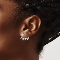 Sterling Silver Polished Beaded Curve & CZ Front & Back Post Earrings view 3