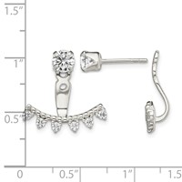 Sterling Silver Polished Beaded Curve & CZ Front & Back Post Earrings view 4