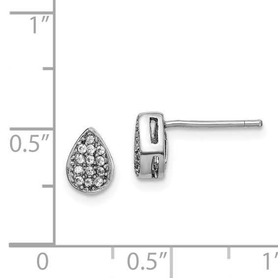 Sterling Silver Rhodium-plated CZ Polished Teardrop Post Earrings