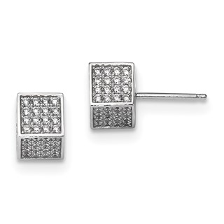 Pure Fire Sterling Silver Rhod-plated CZ 3D Square Post Earrings