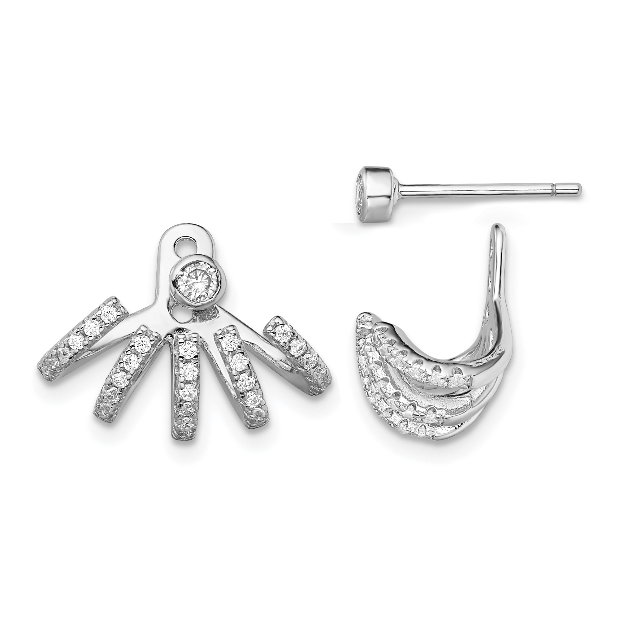 Sterling Silver Rhodium-plated Polished CZ Front & Back Post Earrings (QE13708)