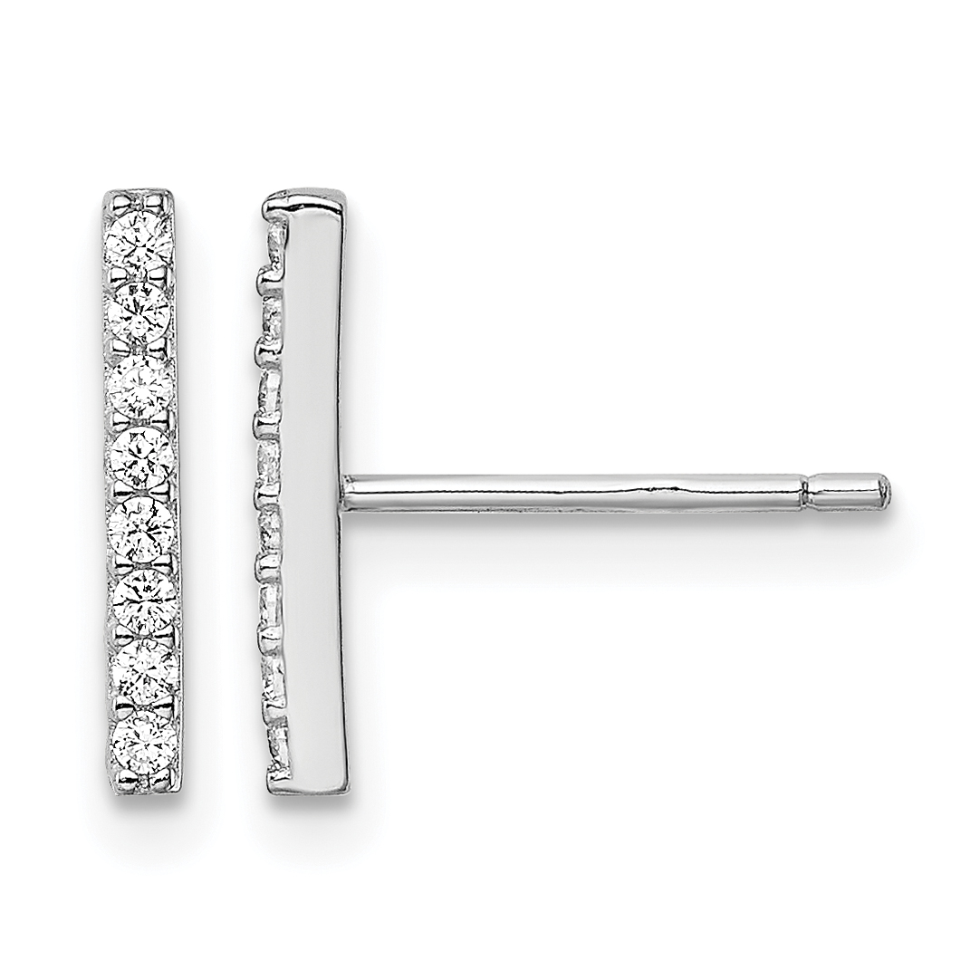 Sterling Silver Rhodium-plated Polished CZ Bar Post Earrings (QE13712)