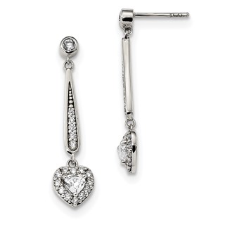 Sterling Silver Fancy CZ Heart Dangle Post Earrings